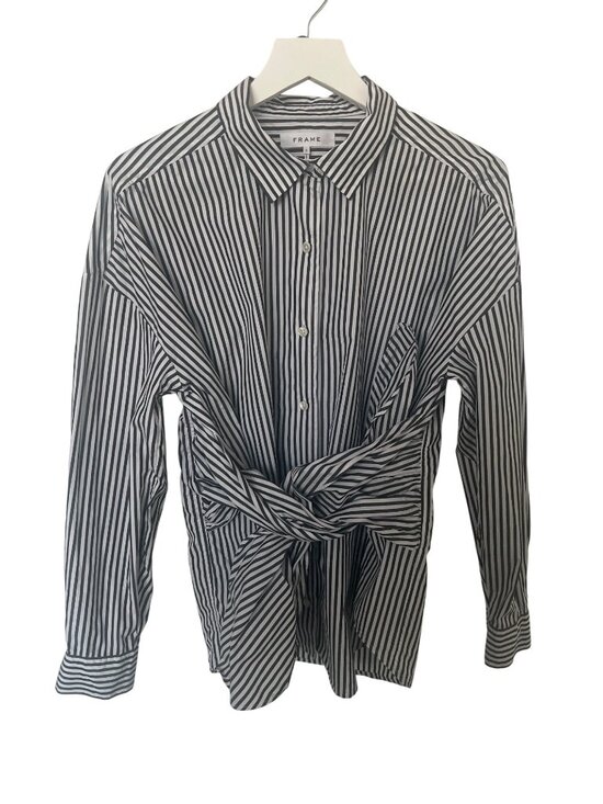 Frame Tops - Frame Noir Multi Striped Button-Up Shirt With Front Tie